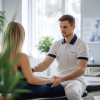 Physiotherapeut bei der Behandlung einer Patientin in einer Physiotherapiepraxis in Wuppertal.